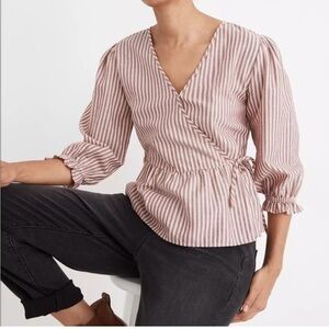 Madewell Pink and White Striped Peplum Top